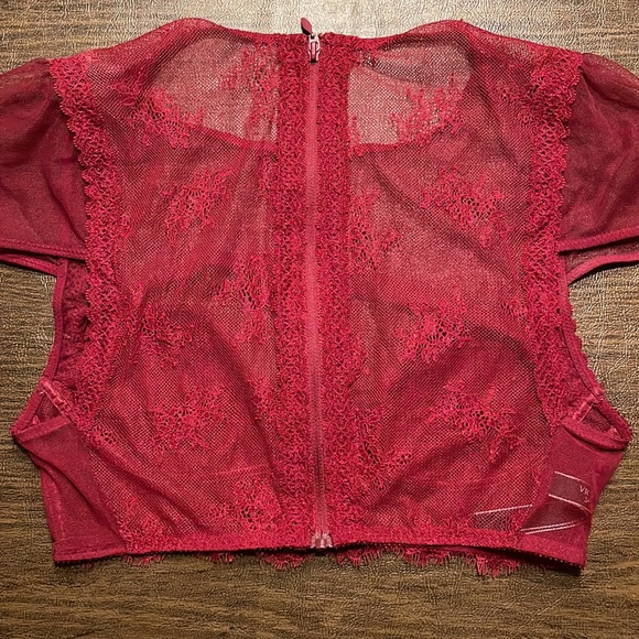 Victoria’s Secret Mesh Lacy Crop Top in Maroon Red - Picture 15 of 16